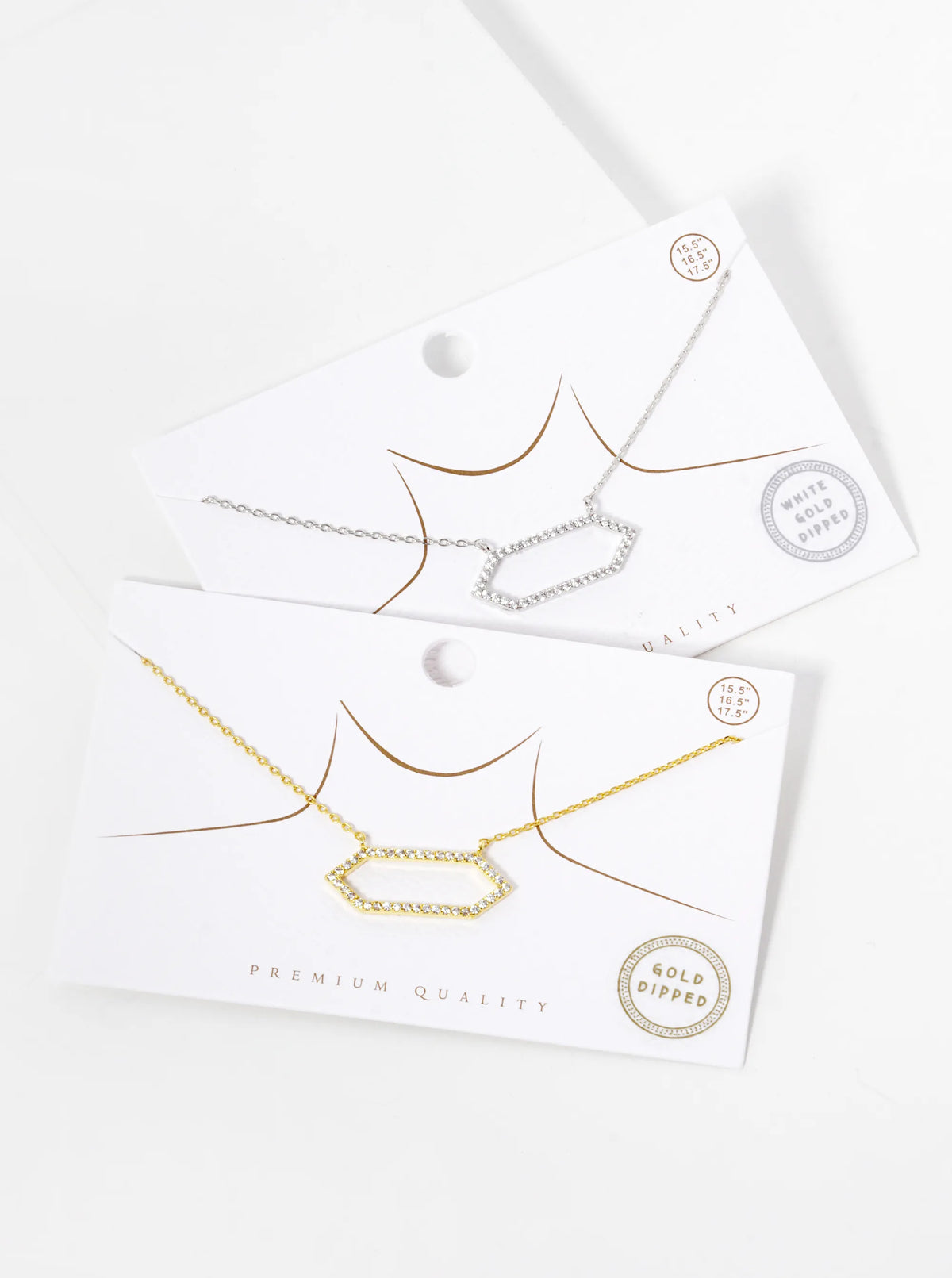 18K Gold Dipped CZ Pave Hexagon Pendant Necklace