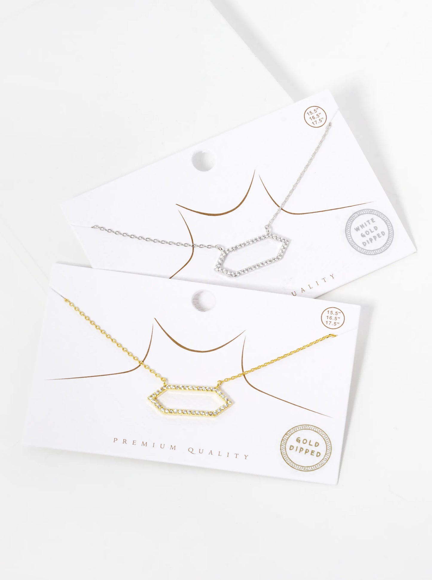 18K Gold Dipped CZ Pave Hexagon Pendant Necklace