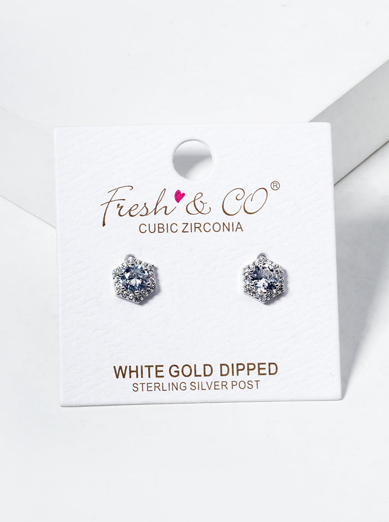 18K Gold Dipped CZ Pave Square Post Stud Earrings