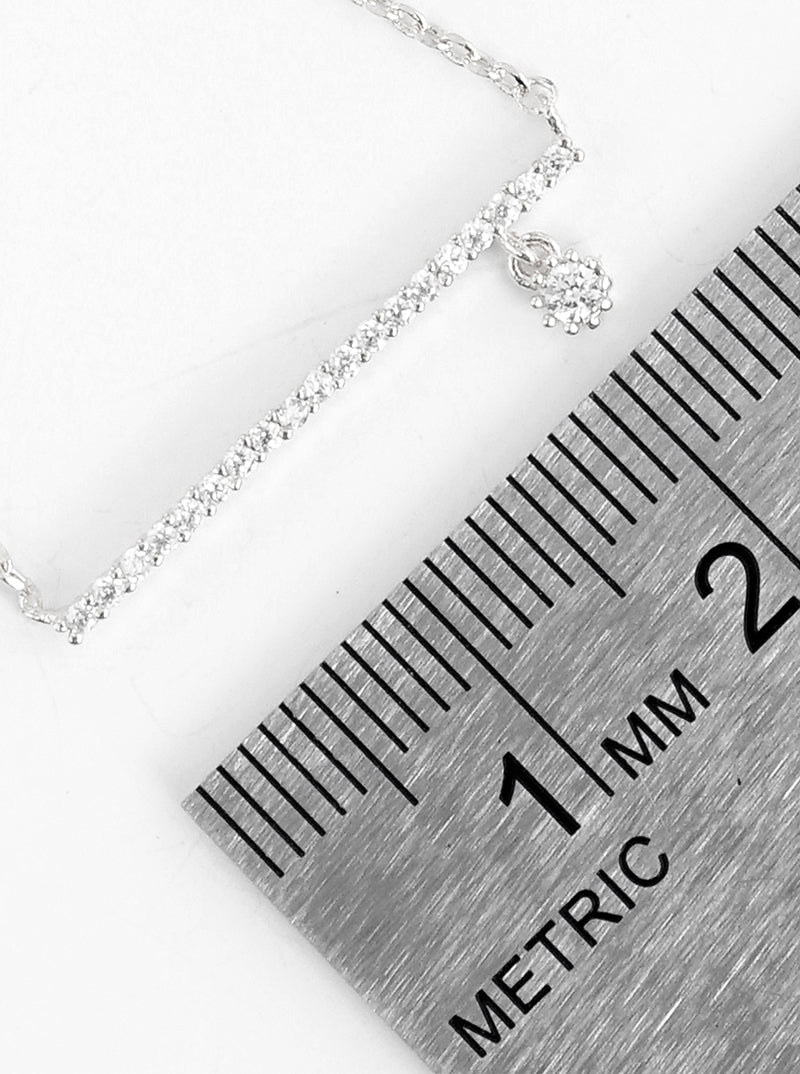 18K Gold Dipped CZ Pave Horizontal Bar Pendant Delicate Necklace