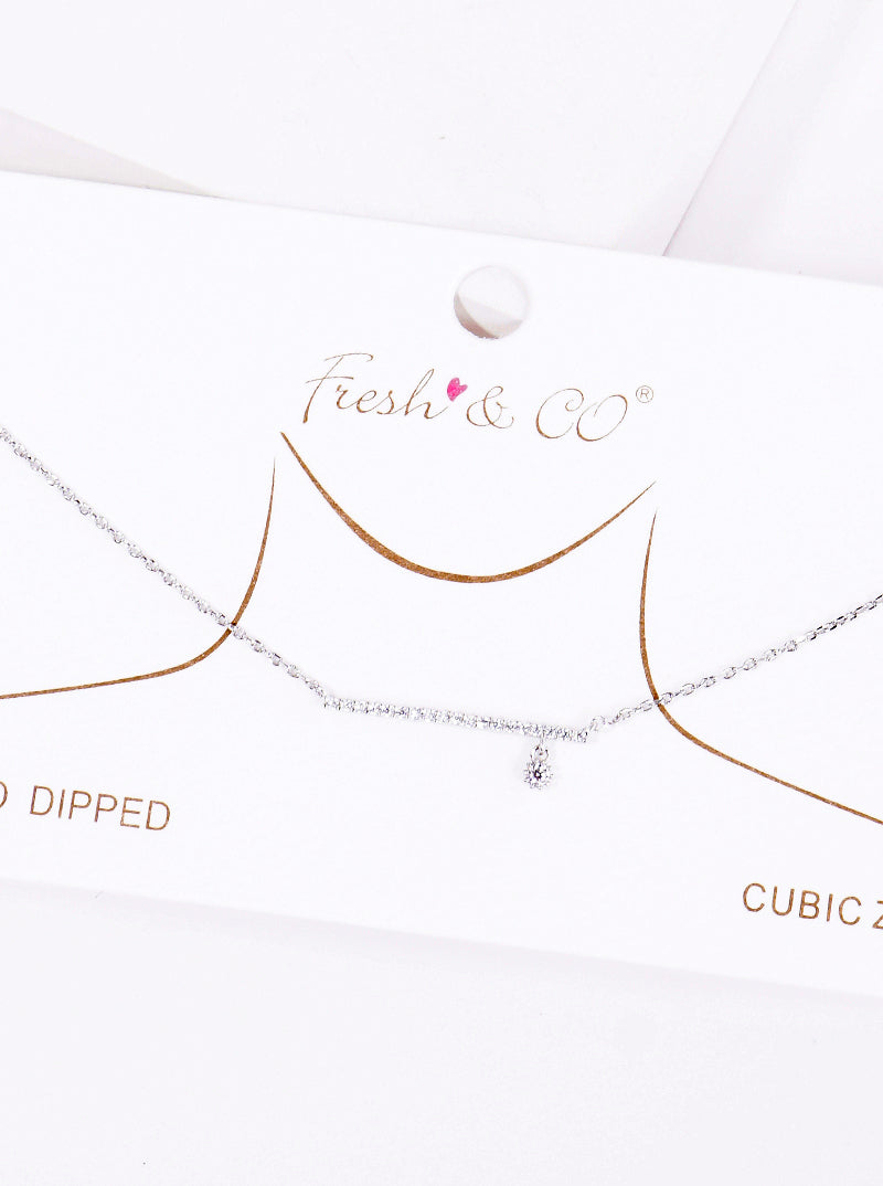 18K Gold Dipped CZ Pave Horizontal Bar Pendant Delicate Necklace