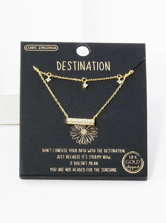 18K Gold Dipped CZ Pave Horizontal Bar Pendant Layered Necklace