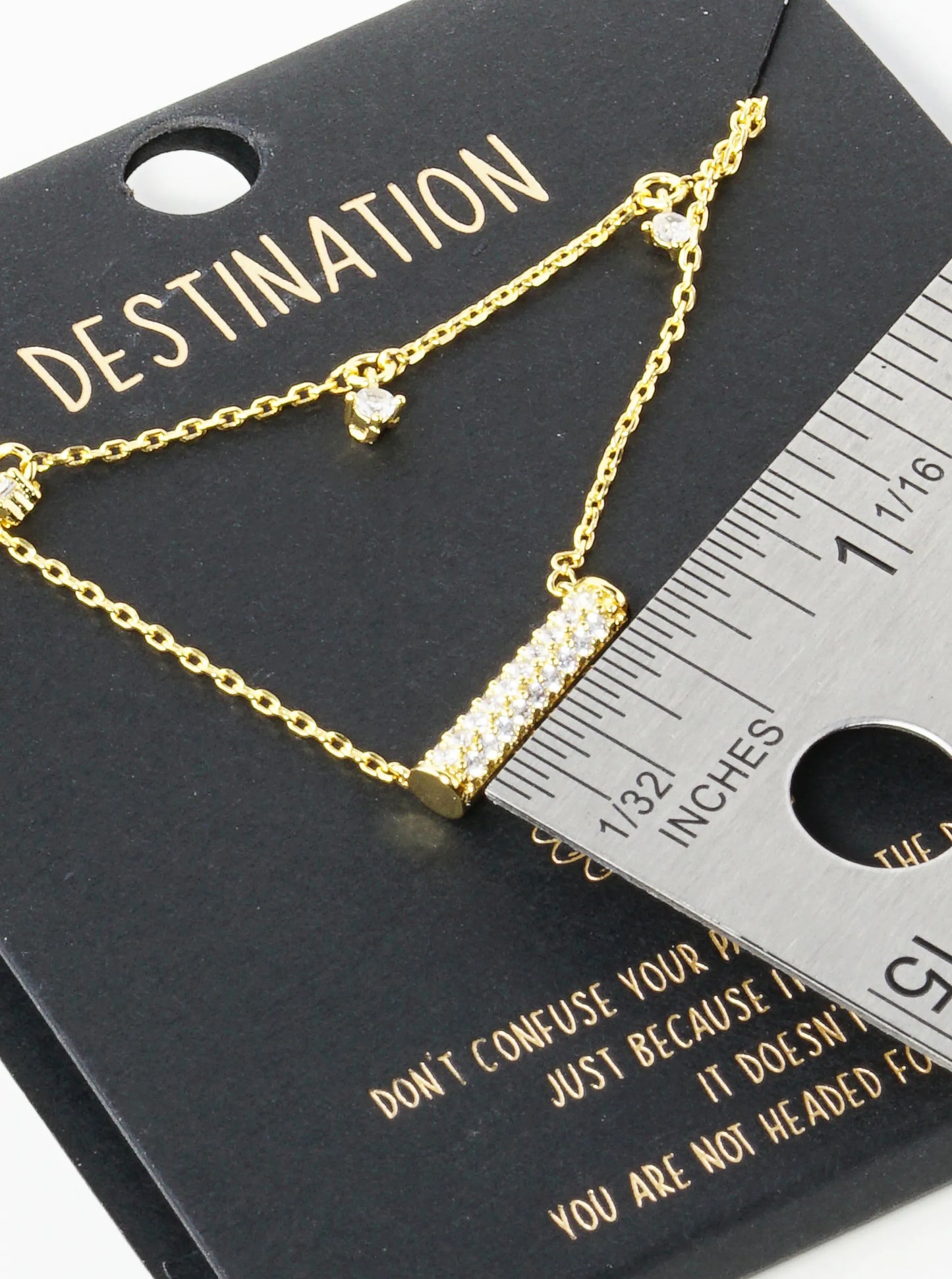 18K Gold Dipped CZ Pave Horizontal Bar Pendant Layered Necklace