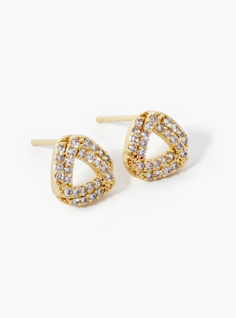 18K Gold Dipped CZ Pave Impossible Triangle Stud Earrings
