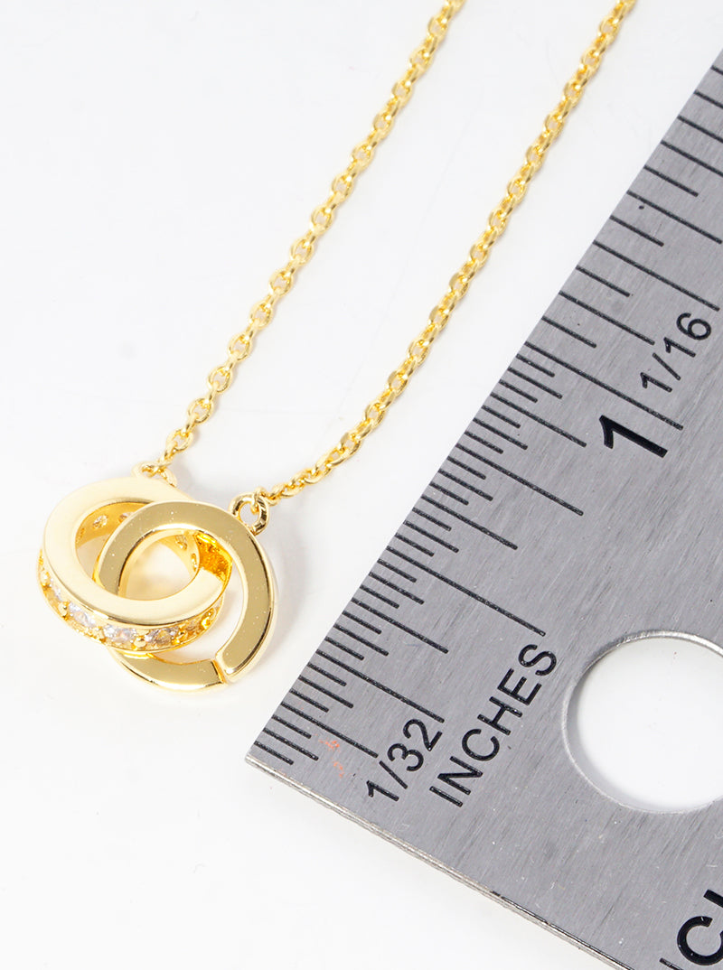 18K Gold Dipped CZ Pave Interlocking Circle Pendant Necklace