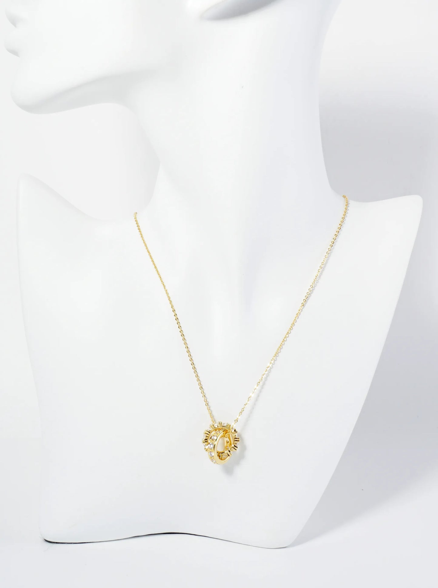 18K Gold Dipped CZ Pave Interlocking Circles Pendant Necklace