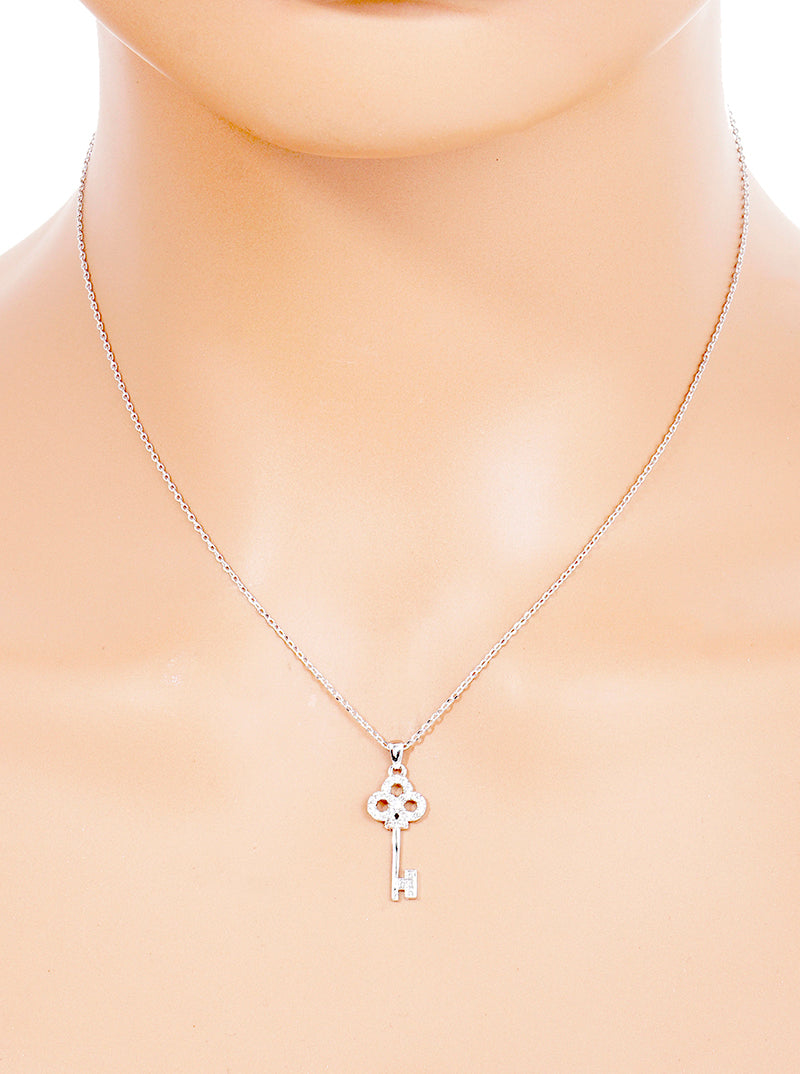 18K Gold Dipped CZ Pave Key Pendant Delicate Necklace