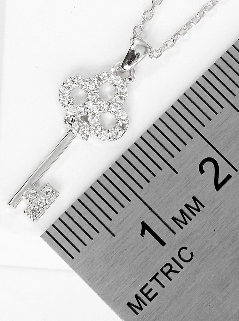 18K Gold Dipped CZ Pave Key Pendant Delicate Necklace