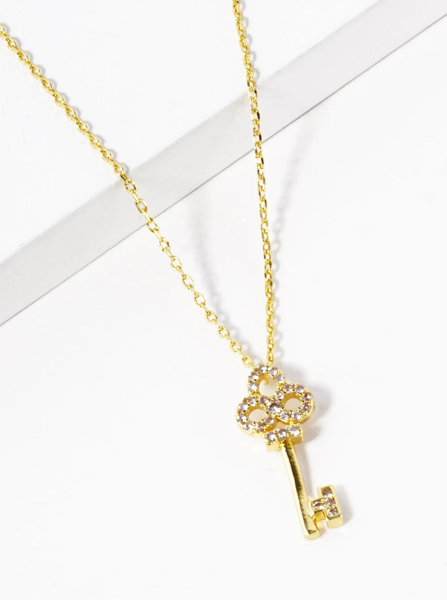 18K Gold Dipped CZ Pave Key Pendant Necklace