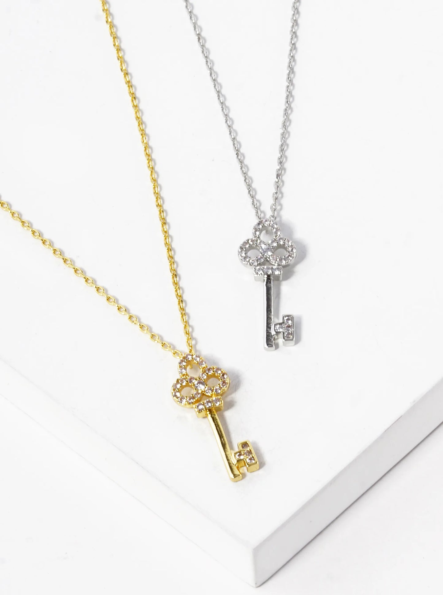 18K Gold Dipped CZ Pave Key Pendant Necklace