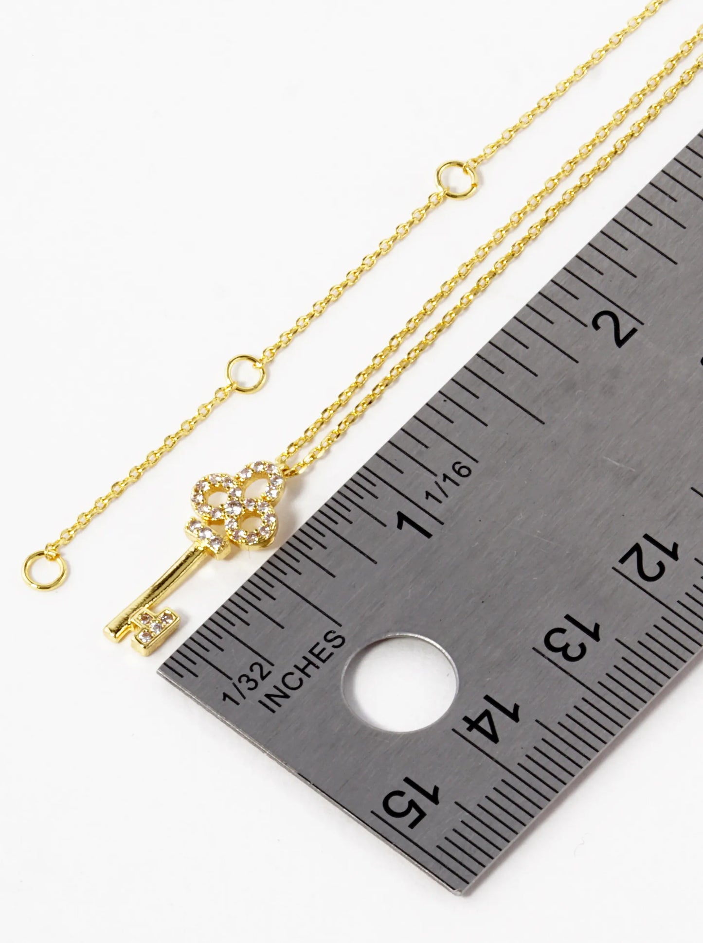 18K Gold Dipped CZ Pave Key Pendant Necklace