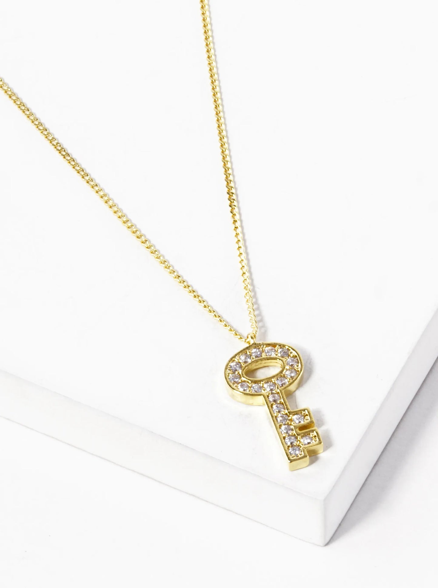 18K Gold Dipped CZ Pave Key Pendant Necklace