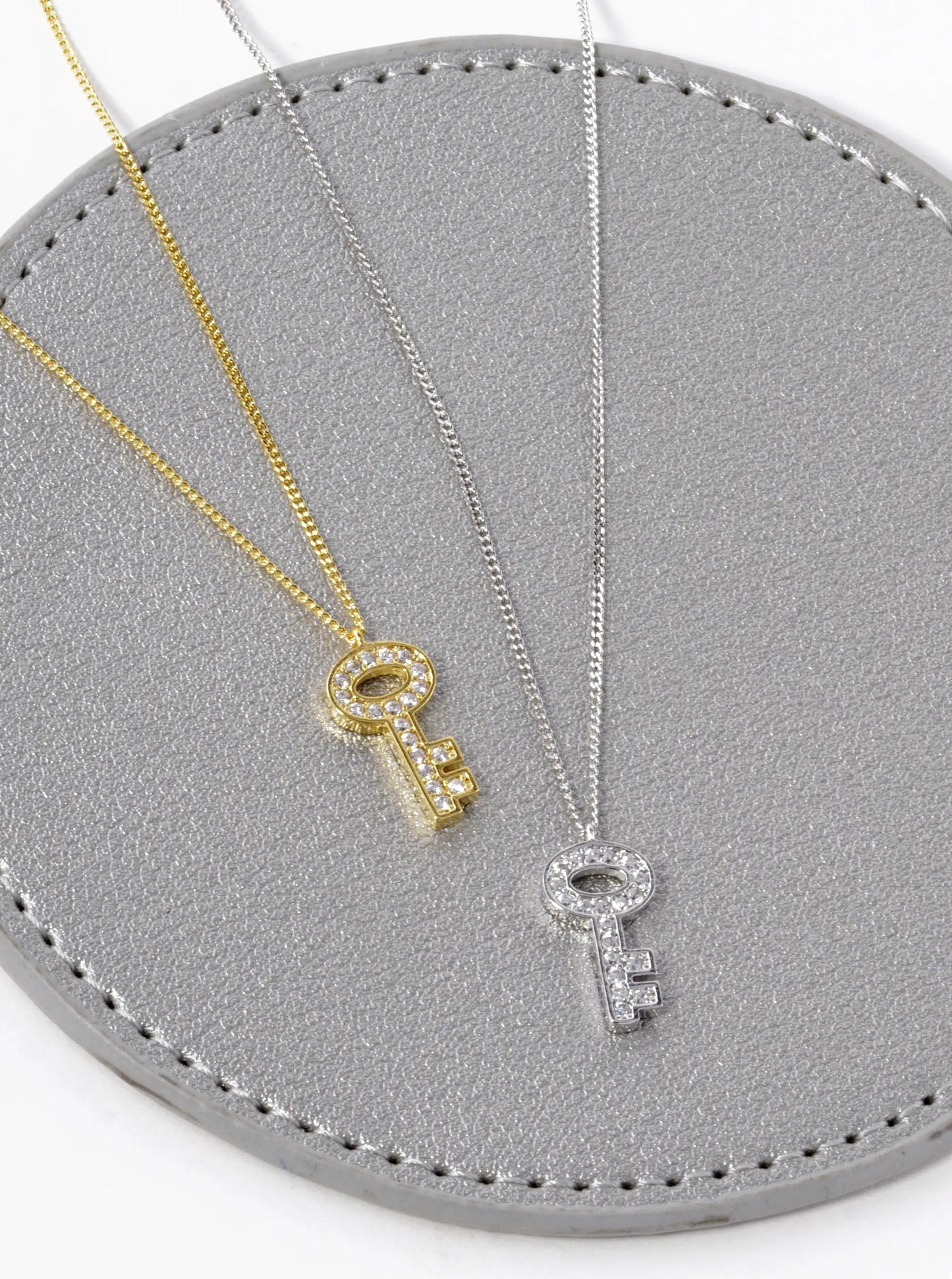 18K Gold Dipped CZ Pave Key Pendant Necklace