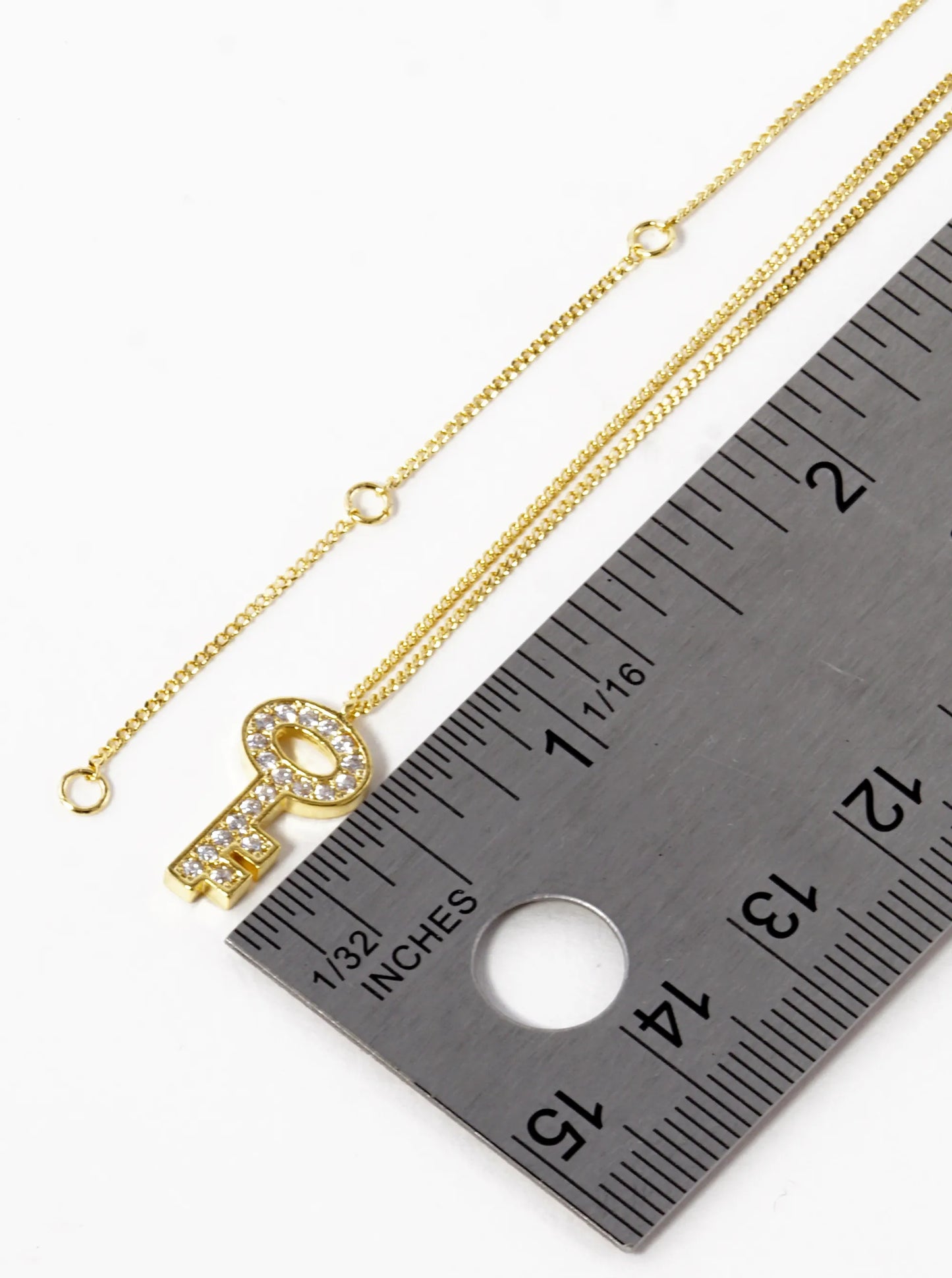 18K Gold Dipped CZ Pave Key Pendant Necklace