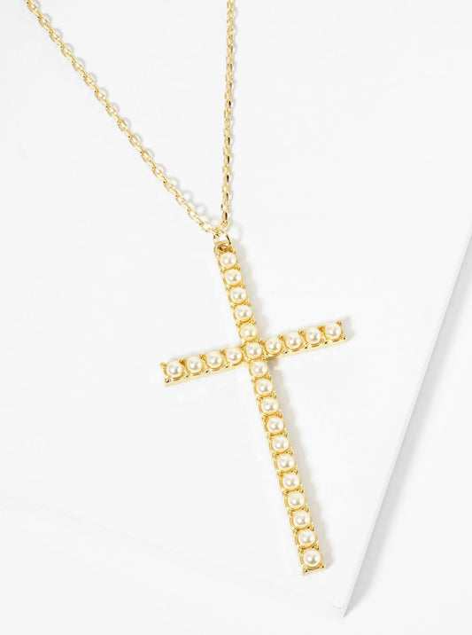 18K Gold Dipped CZ Pave Large Sized Cross Pendant Necklace
