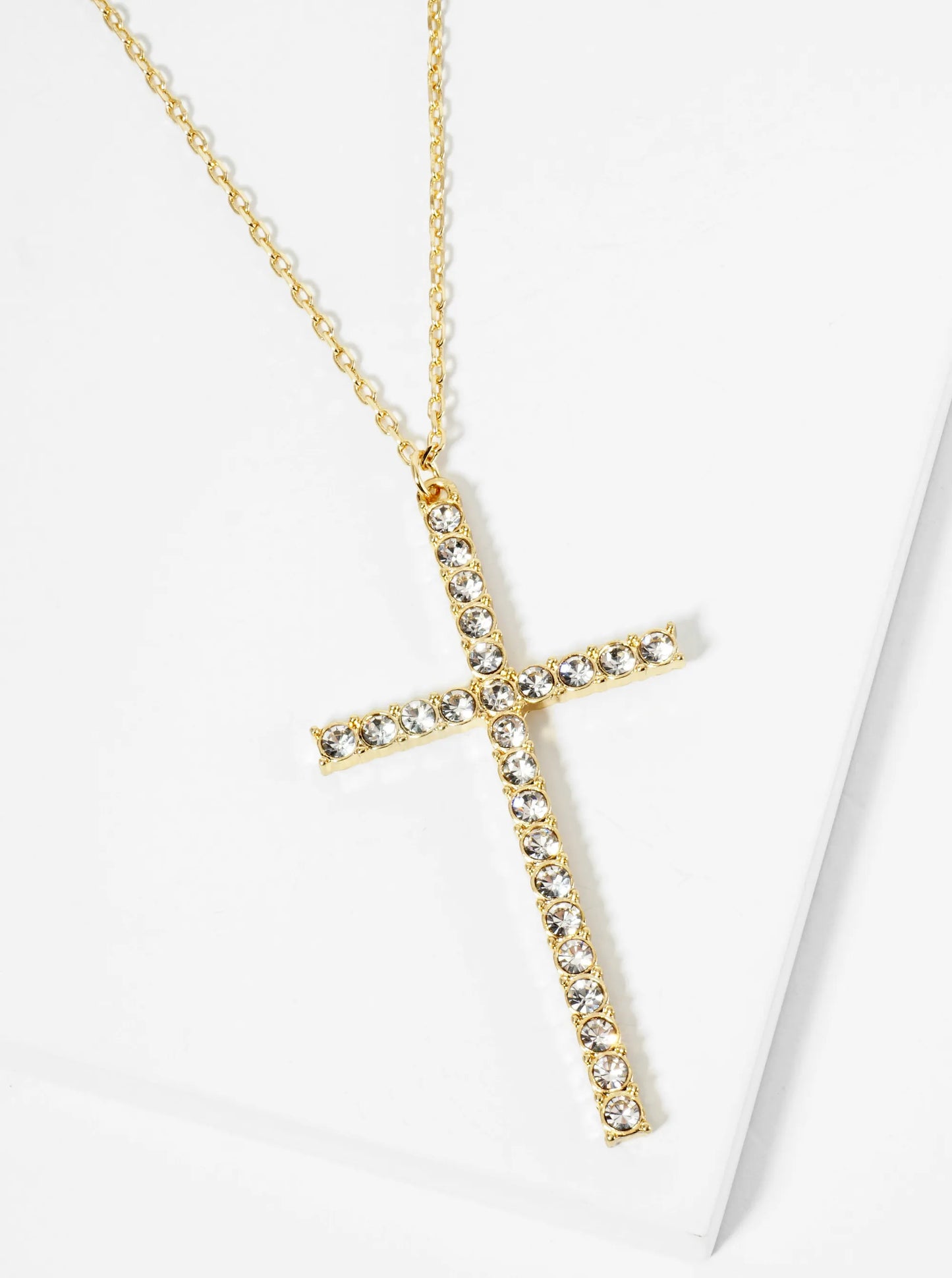18K Gold Dipped CZ Pave Large Sized Cross Pendant Necklace