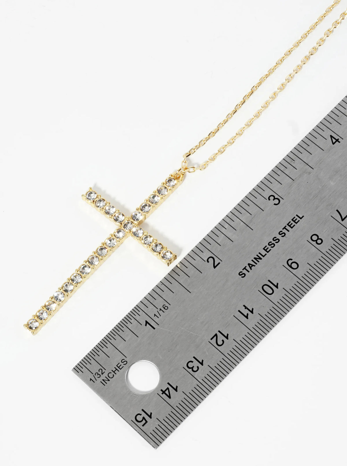 18K Gold Dipped CZ Pave Large Sized Cross Pendant Necklace