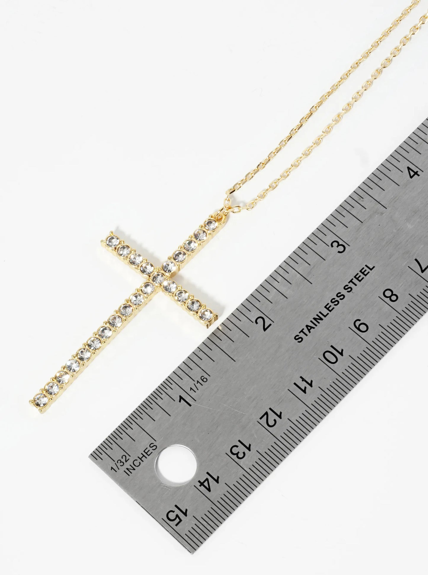 18K Gold Dipped CZ Pave Large Sized Cross Pendant Necklace