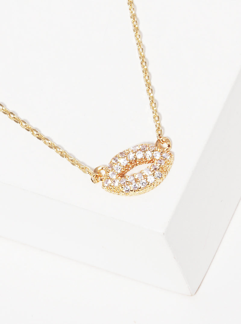 18K Gold Dipped CZ Pave Lips Pendant Necklace