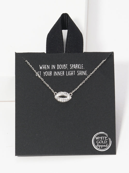 18K Gold Dipped CZ Pave Lips Pendant Necklace