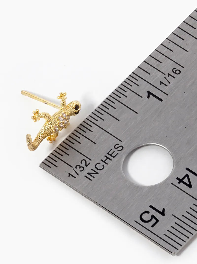 18K-Gold-Dipped CZ Pave Lizard Stud Earrings