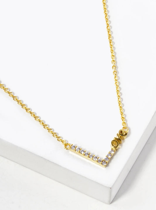 18K Gold Dipped CZ Pave Love Chevron Pendant Necklace