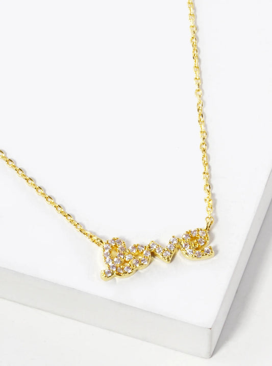 18K Gold Dipped CZ Pave Love Pendant Necklace