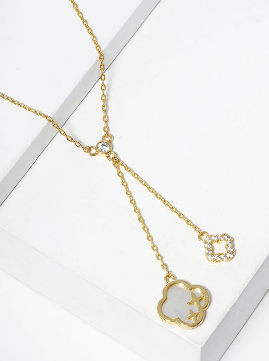 18k Gold Dipped CZ MOP Quatrefoil Pendant Necklace