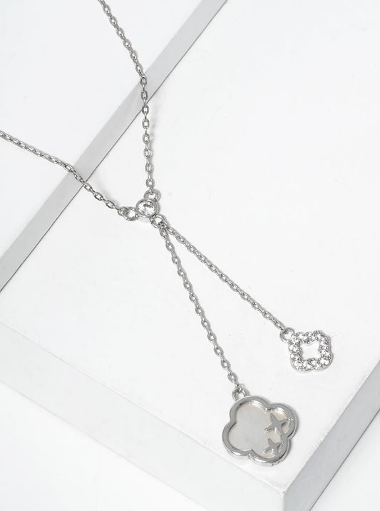 18K Gold Dipped CZ Pave MOP Double Quatrefoil Pendant Necklace