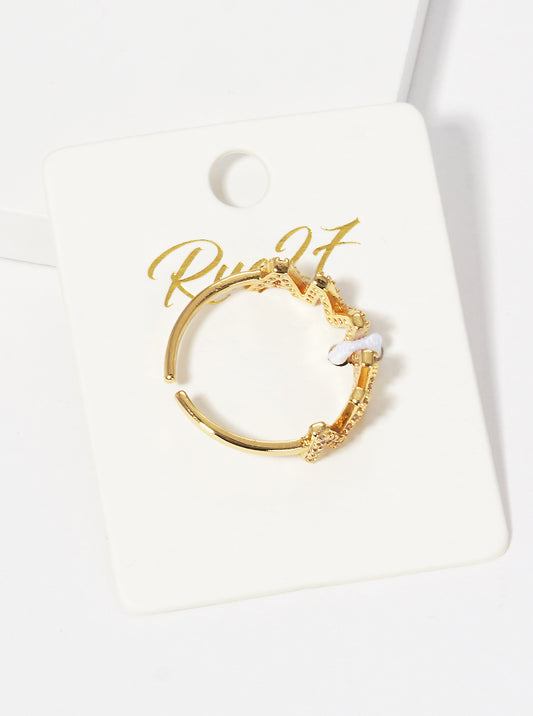 18K Gold Dipped CZ Pave Mama Adjustable Cuff Ring