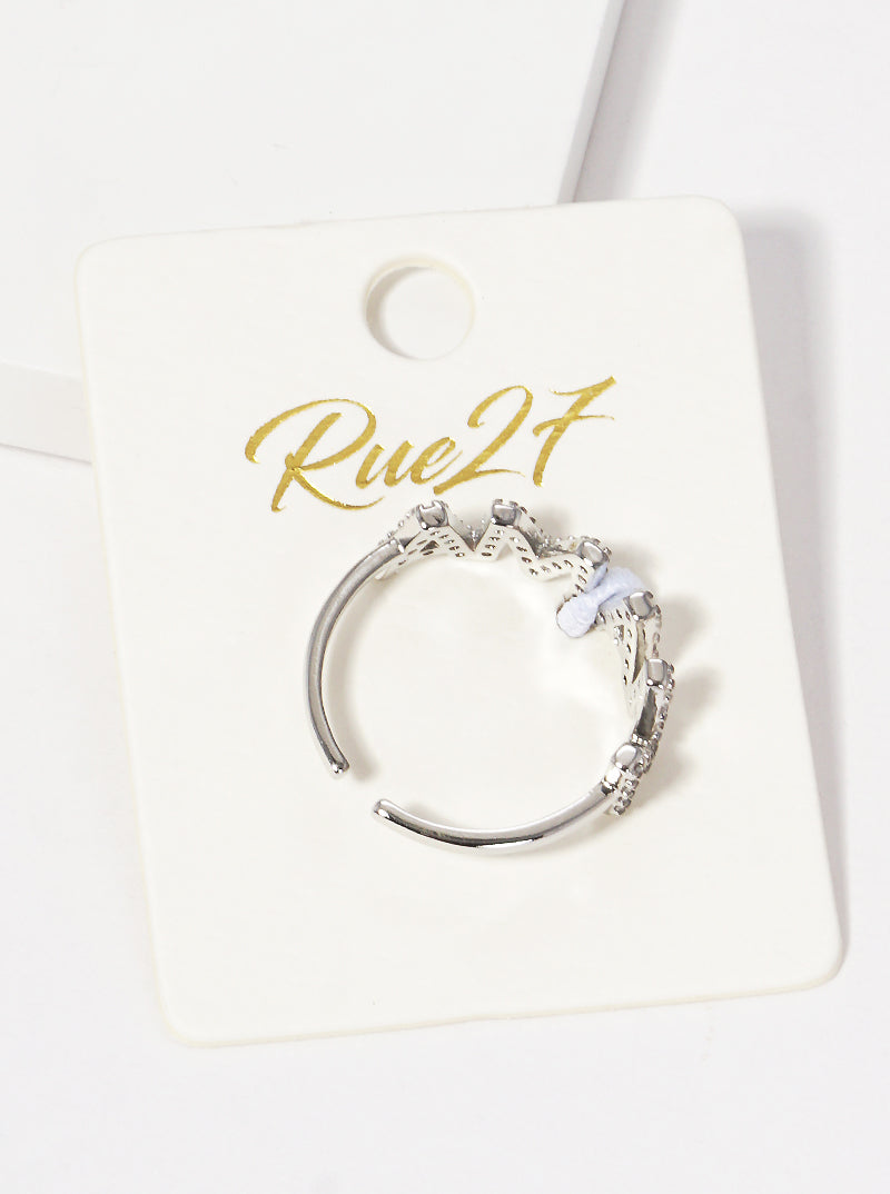 18K Gold Dipped CZ Pave Mama Adjustable Cuff Ring