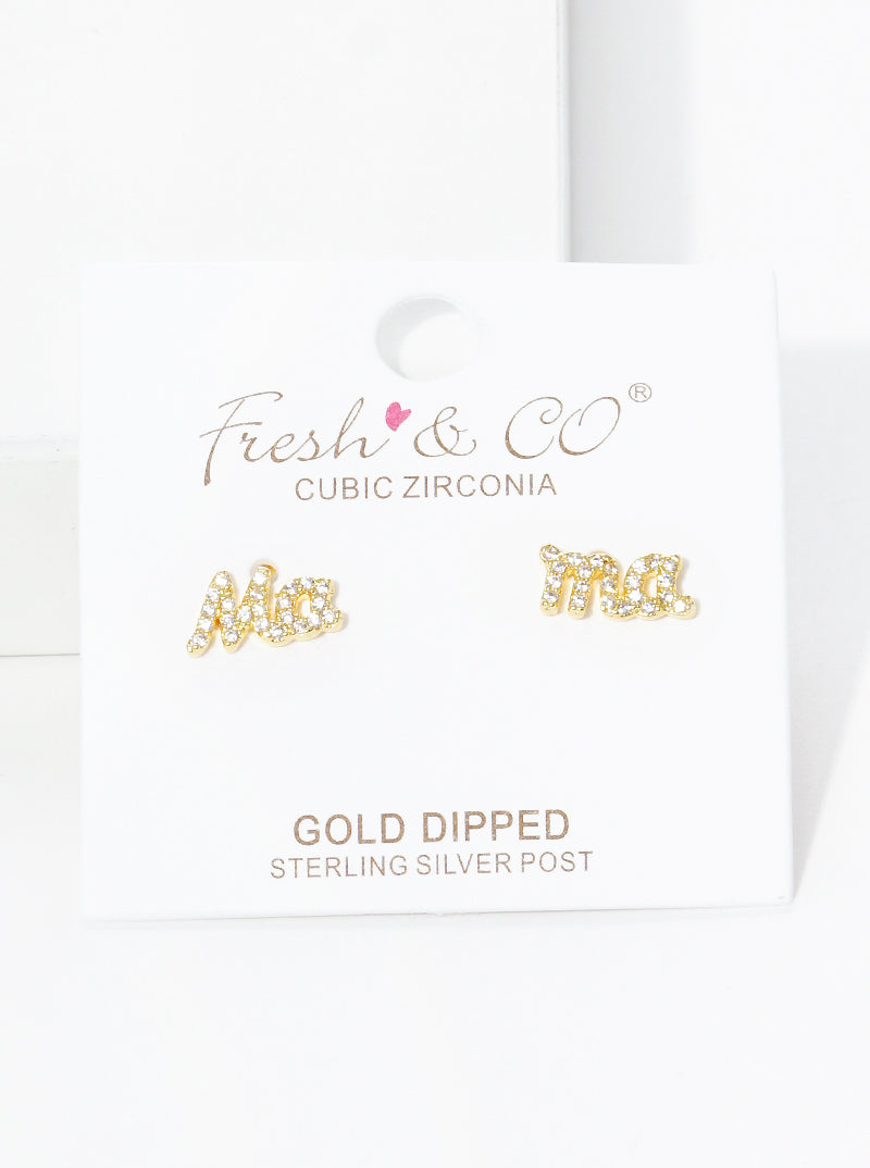 18K-Gold-Dipped CZ Pave Mama Dainty Post Stud Earrings