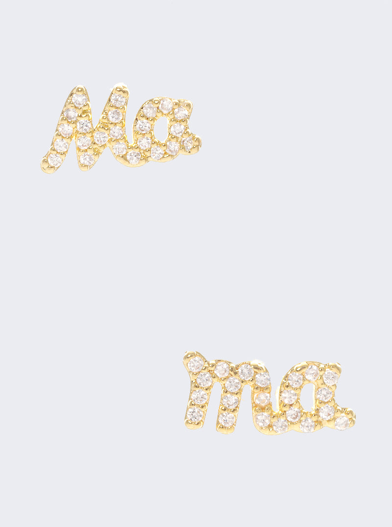 18K-Gold-Dipped CZ Pave Mama Dainty Post Stud Earrings