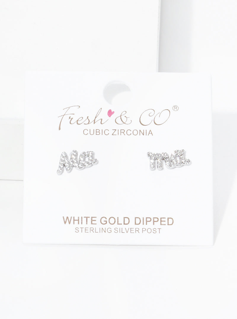 18K-Gold-Dipped CZ Pave Mama Dainty Post Stud Earrings