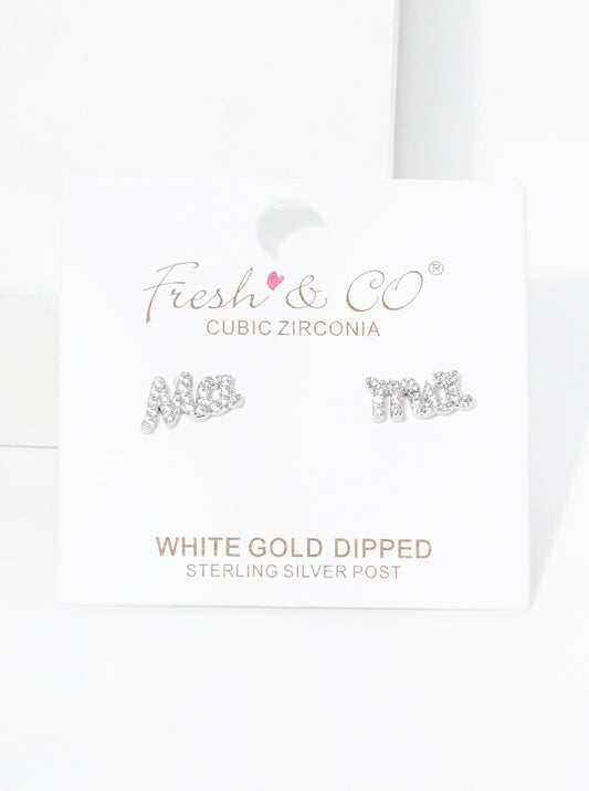 18K-Gold-Dipped CZ Pave Mama Dainty Post Stud Earrings