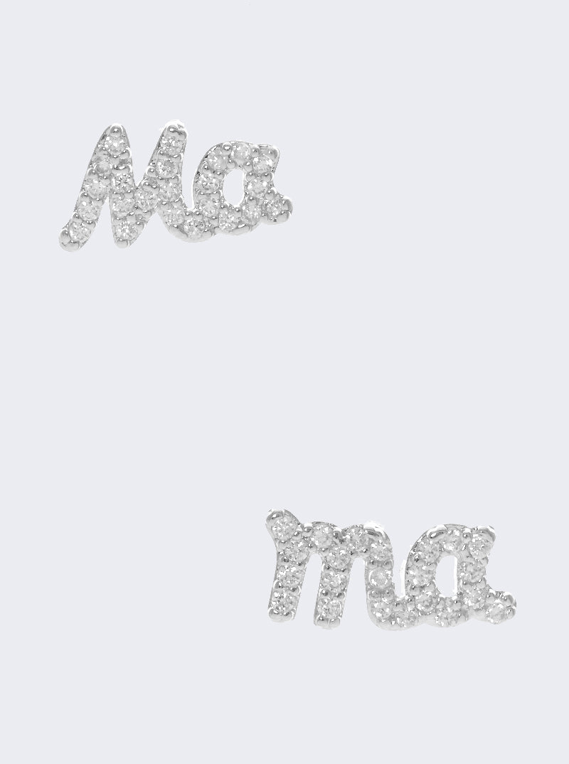 18K-Gold-Dipped CZ Pave Mama Dainty Post Stud Earrings
