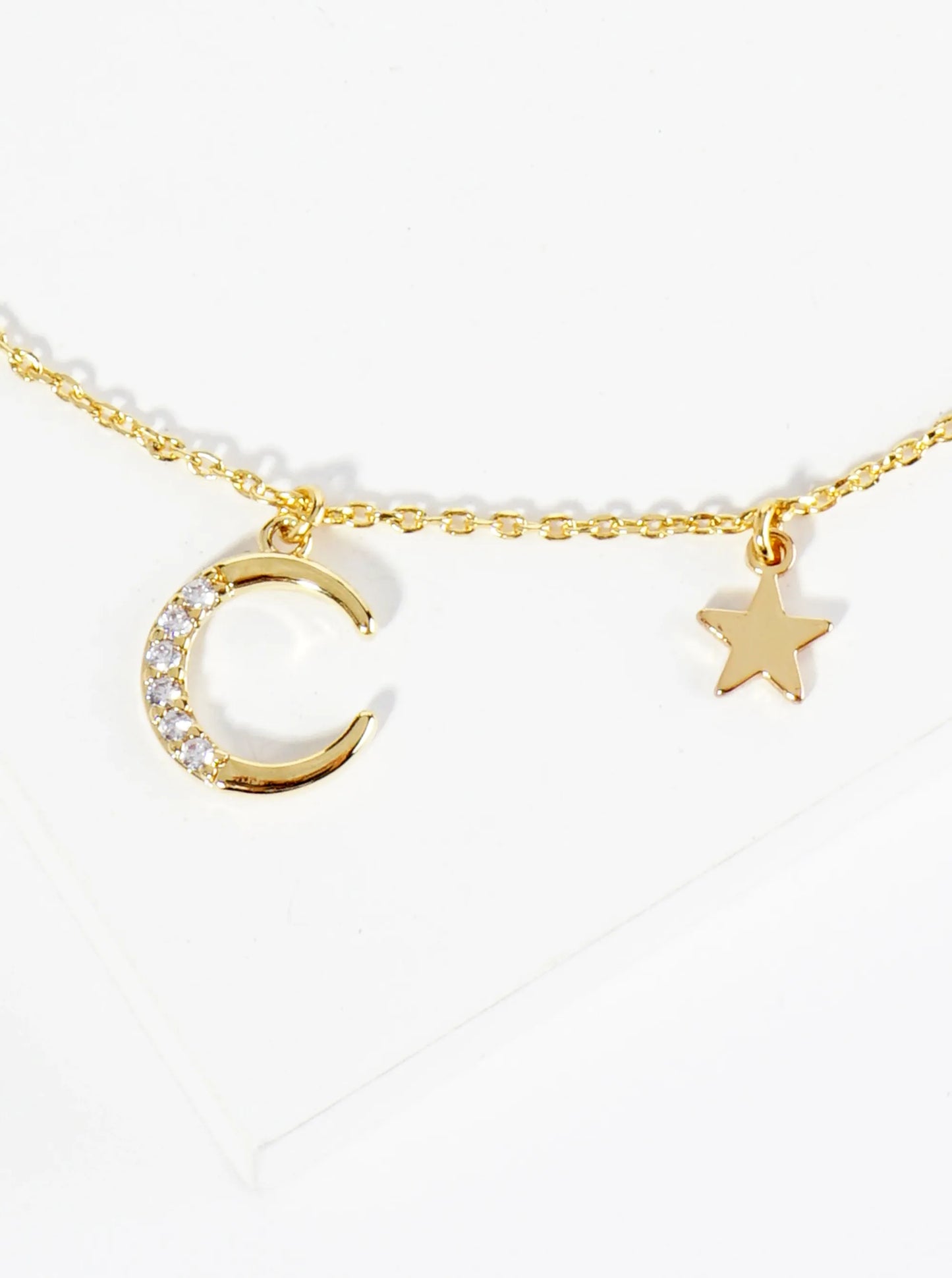 18K Gold Dipped CZ Pave Moon And Star Charm Brass Chain Anklet
