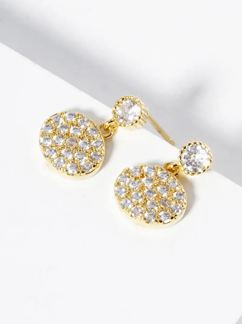 18K-Gold-Dipped CZ-Pave Oval Drop Dangle Post Earrings