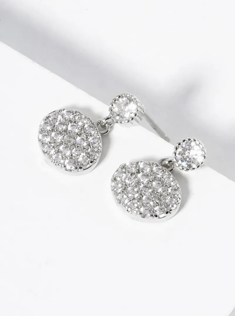 18K-Gold-Dipped CZ-Pave Oval Drop Dangle Post Earrings