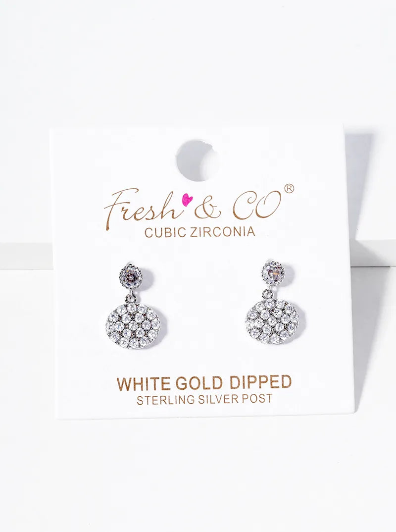 18K-Gold-Dipped CZ-Pave Oval Drop Dangle Post Earrings