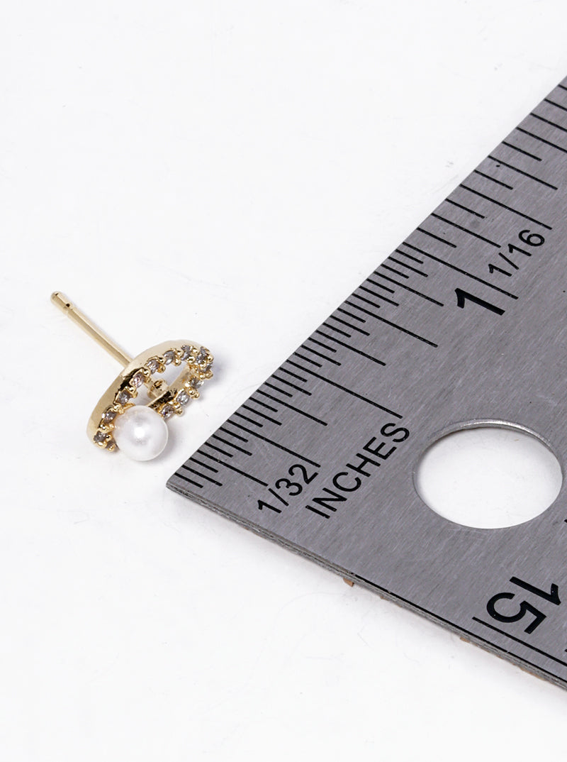 18K Gold Dipped CZ Pave Oval Pearl Post Stud Earrings