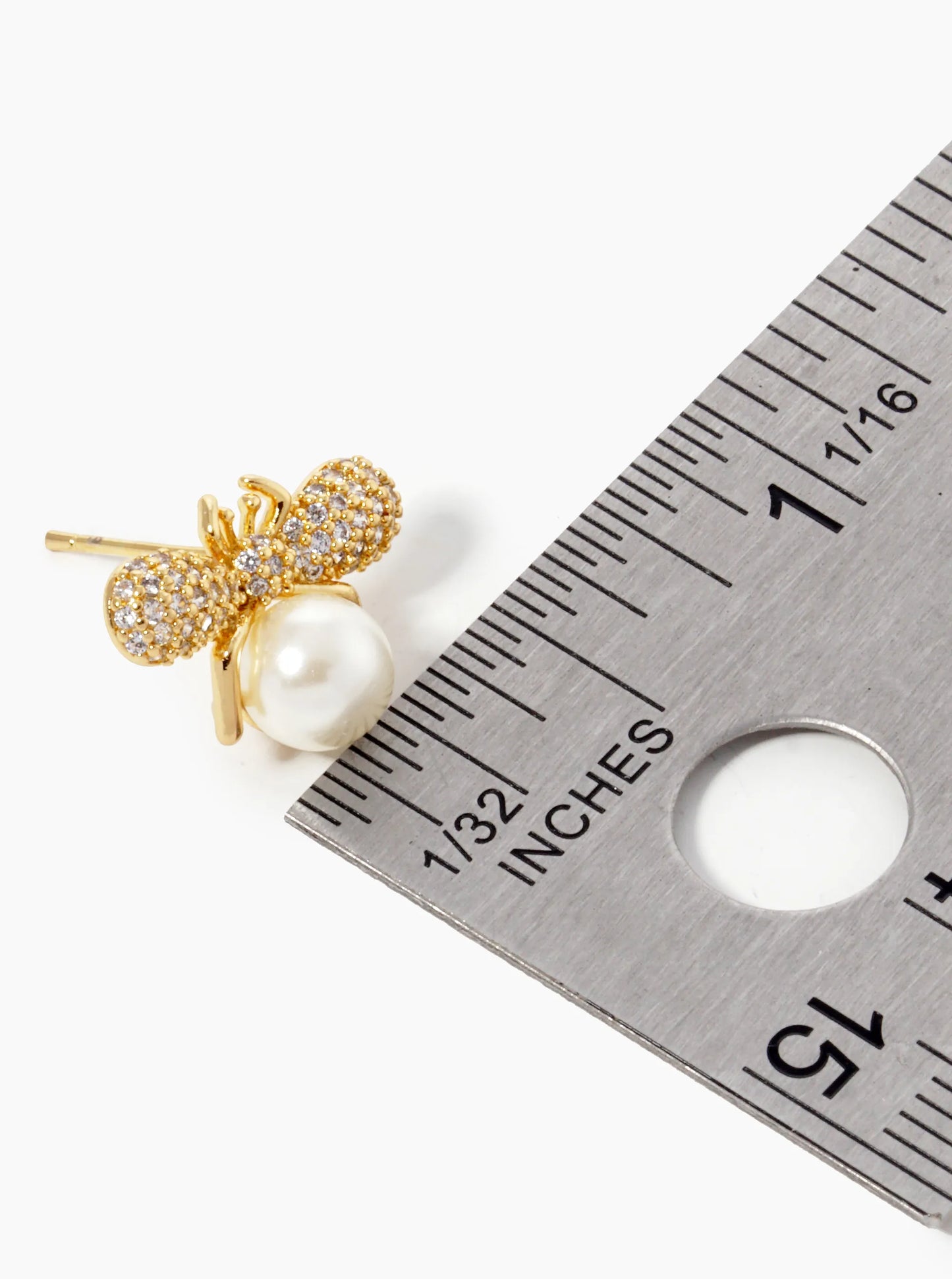 18K Gold Dipped CZ Pave Pearl Bumblebee Stud Earrings