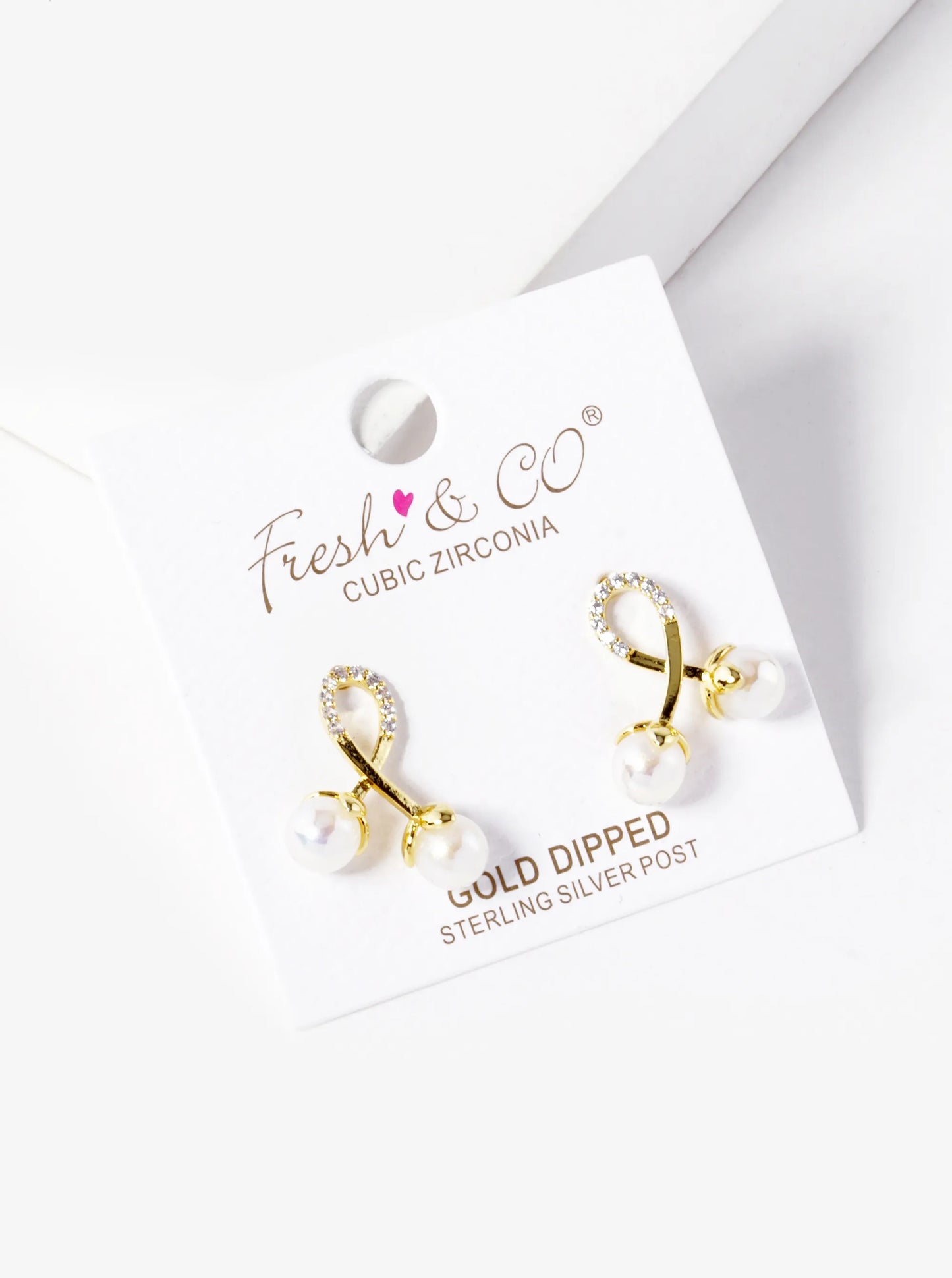 18K Gold Dipped CZ Pave Pearl Drop Cherry Shape Stud Earrings