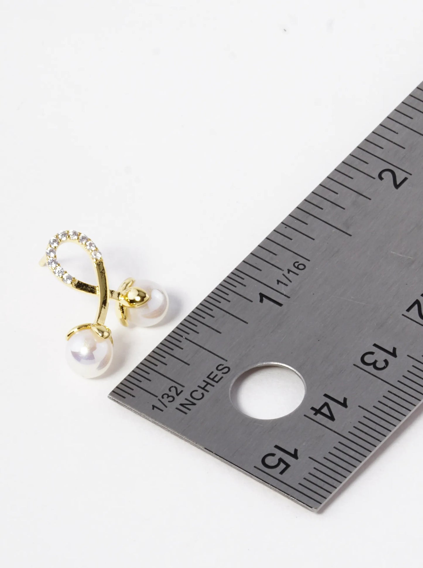18K Gold Dipped CZ Pave Pearl Drop Cherry Shape Stud Earrings