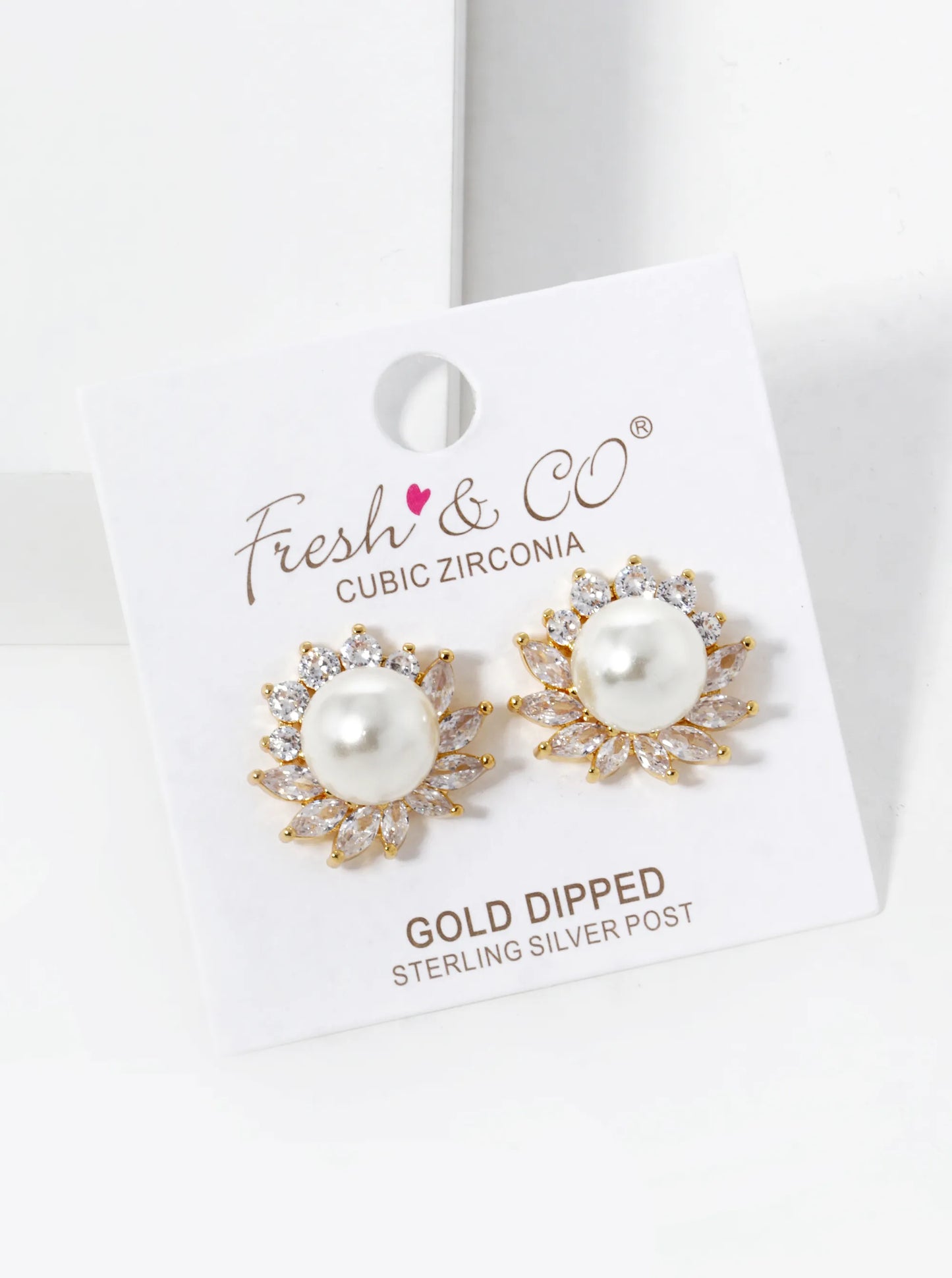 18K-Gold-Dipped CZ Pave Pearl Flower Stud Earrings