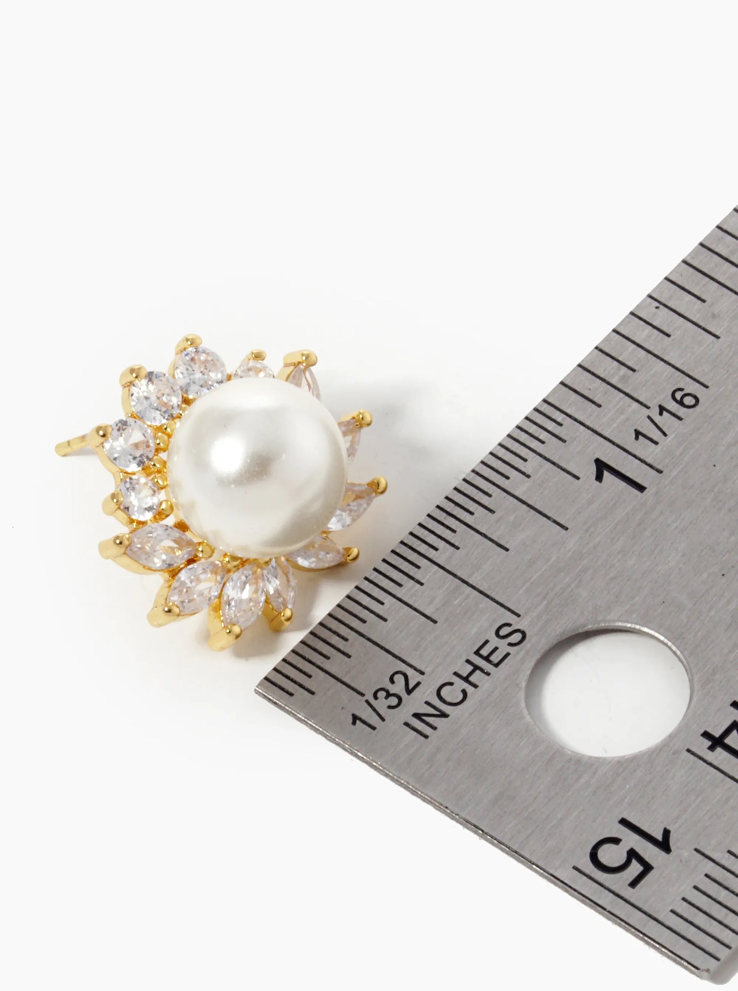 18K-Gold-Dipped CZ Pave Pearl Flower Stud Earrings