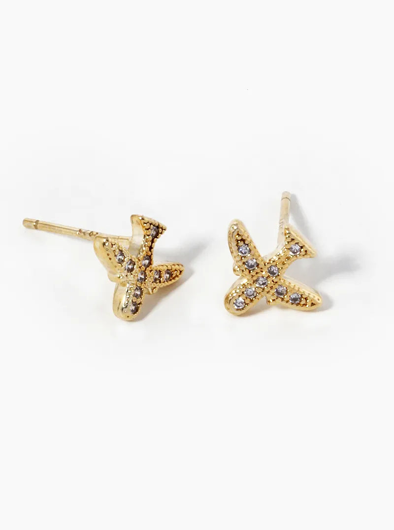18K Gold Dipped CZ Pave Plane Stud Earrings