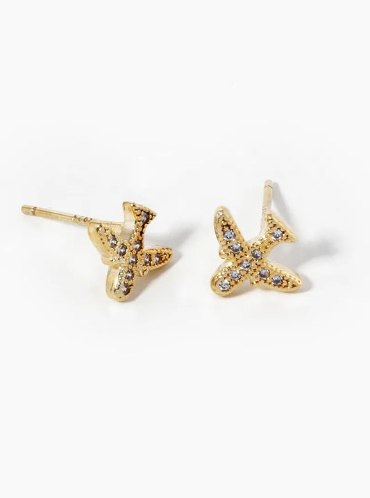 18K Gold Dipped CZ Pave Plane Stud Earrings