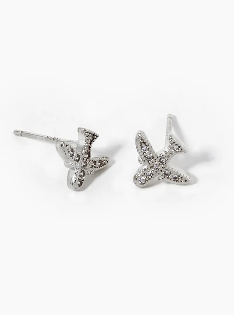 18K Gold Dipped CZ Pave Plane Stud Earrings