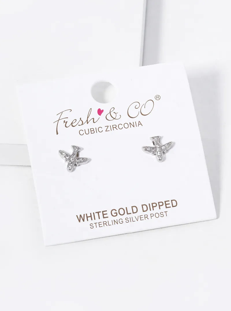 18K Gold Dipped CZ Pave Plane Stud Earrings